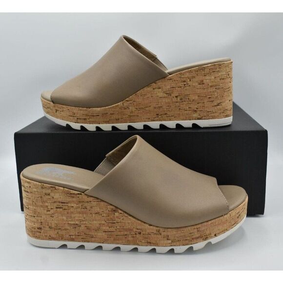 Sorel Womens Size 10.5 Omega Taupe Sea Salt Cameron Wedge Platform Mules Sandals - Picture 3 of 11